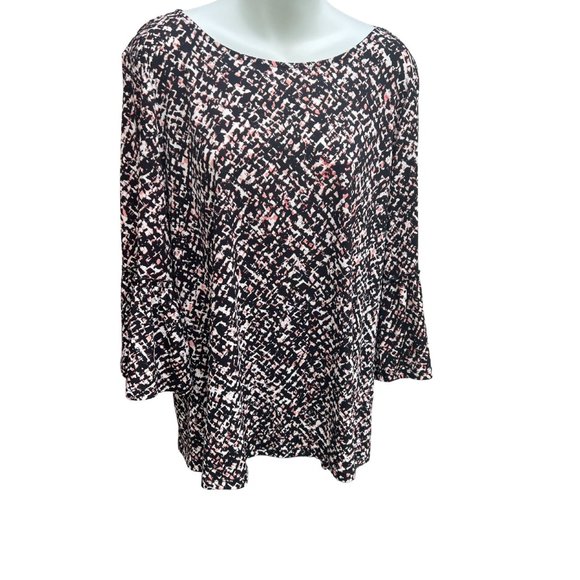Ellen Tracy Long Bell Sleeve Round Neck Pullover Blouse Black White & Pink L - Picture 2 of 11
